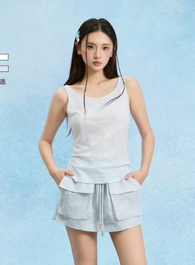 SOFITTE 25SS海洋生物素描印花立体烫钻工艺休闲度假风背心上衣女