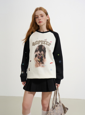 SOFITTE 25AW插肩袖趣味贴纸印花圆领卫衣厚款休闲百搭宽松男女