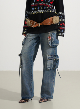 SOFITTE 25AW蓝色宽松工装口袋星星吊坠牛仔裤约会通勤男女同款