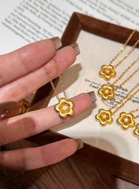 新中式古法金拉丝小金花项链时尚精致气质百搭简约高级感锁骨链女