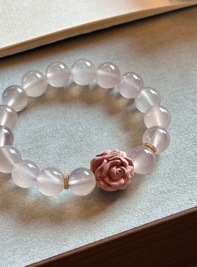 天然马粉水晶血柏木手链