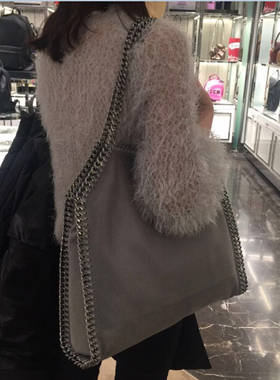 ST新款热销个性灰色链条女士购物袋明星同款奢华欧美3链条女包
