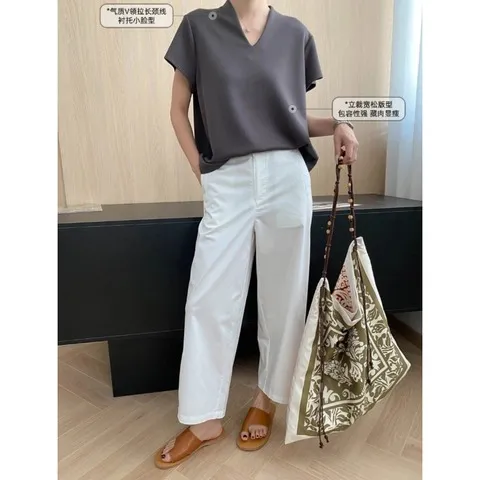 简约T恤设计师款水滴主义短袖司南宽松气质SN7648V领至简高级