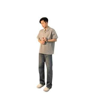 痞帅潮牌男T恤枫叶红polo衫 显白感衬衣领有领酒红色 夏季 短袖