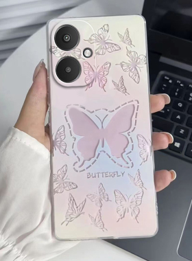 适用于红米13R手机壳小米Redmi13R新款硅胶R5G保护套23124RN87C渐变镂空粉色蝴蝶十三R13仙女款note全包防摔