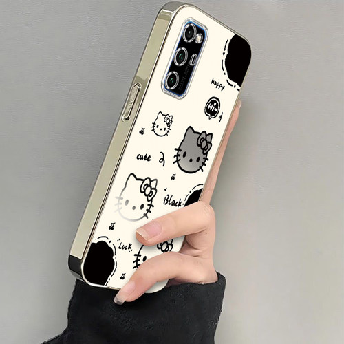 适用荣耀V30Pro手机壳华为HONORV30Por保护套H0N0RV新款Pr0专用可爱V3OPro电镀银框全包防摔V30P女生黑白kt猫
