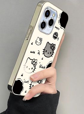 适用荣耀60SE手机壳HONOR6OSE保护套ES华为新款H0N0R60S60E电镀银框全包防摔曲屏可爱高级感专用女生黑白kt猫