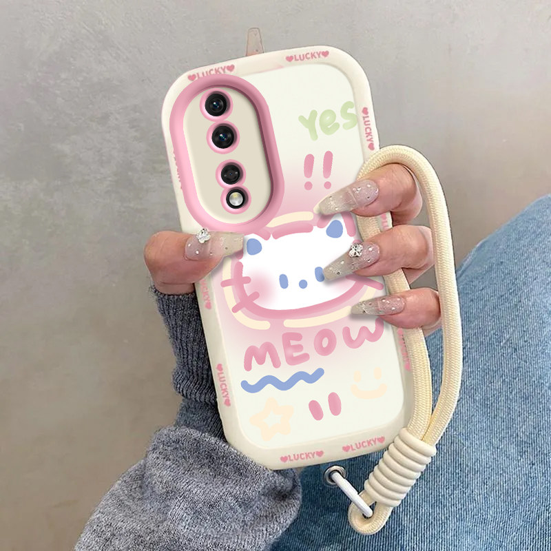 适用荣耀80手机壳华为HONOR80Pro保护套H0N0R80Pr0新款液态硅胶全包防摔八十专用八零曲屏版可爱男女害羞kt猫