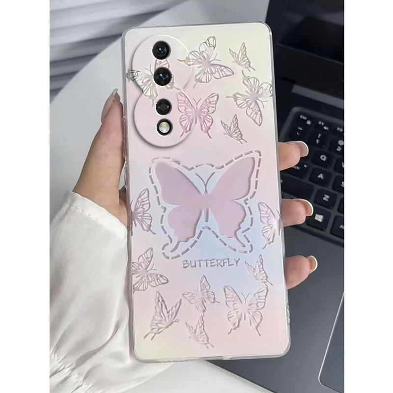 适用荣耀80手机壳华为HONOR80Pro保护套H0N0R80Pr0新款镂空蝴蝶全包防摔八十专用八零曲屏版外壳仙女透明高级