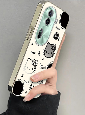 OPPOReno11手机壳OPPO新款Reno11Pro5G套OPPORone115G电镀OPPOReon全包防摔OPPORneo女生OPP0PP0PPO黑白kt猫