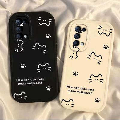 适用OPPOReno5手机壳OPPO新款Reno5pro5G套OPPOReon高级感5k5G硅胶OPPORone全包OPP0PP0PPO防摔男女线条猫咪