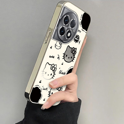 适用一加Ace2Pro手机壳1加Ac2P保护套OPPO新款可爱Aec十OPPOAce二A2Por电镀银框全包防摔ONEPlus女生黑白kt猫