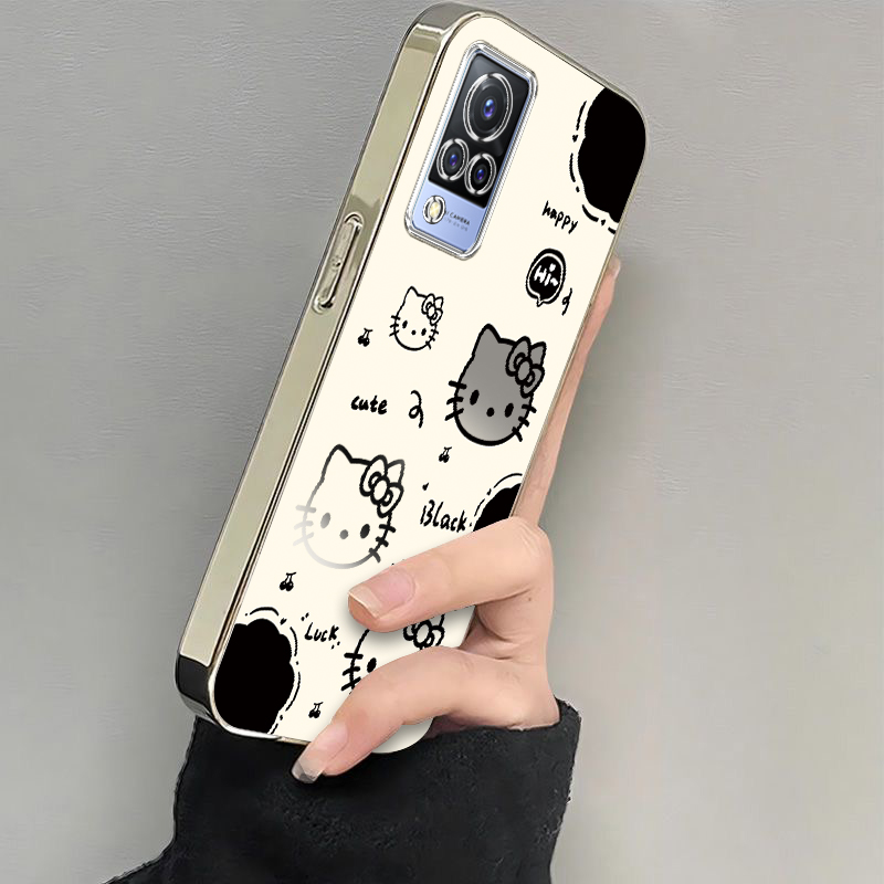 适用vivoS9手机壳vivo S9保护套viv0新款可爱vivis电镀银框vovos全包防摔vovis步步高维沃viovs女生黑白kt猫