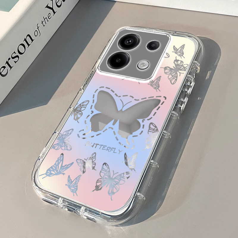 适用于红米note13pro手机壳新款全包turbo3防摔11tpro软壳硅胶note10镜面水晶蝴蝶note9可爱redminote12女5g