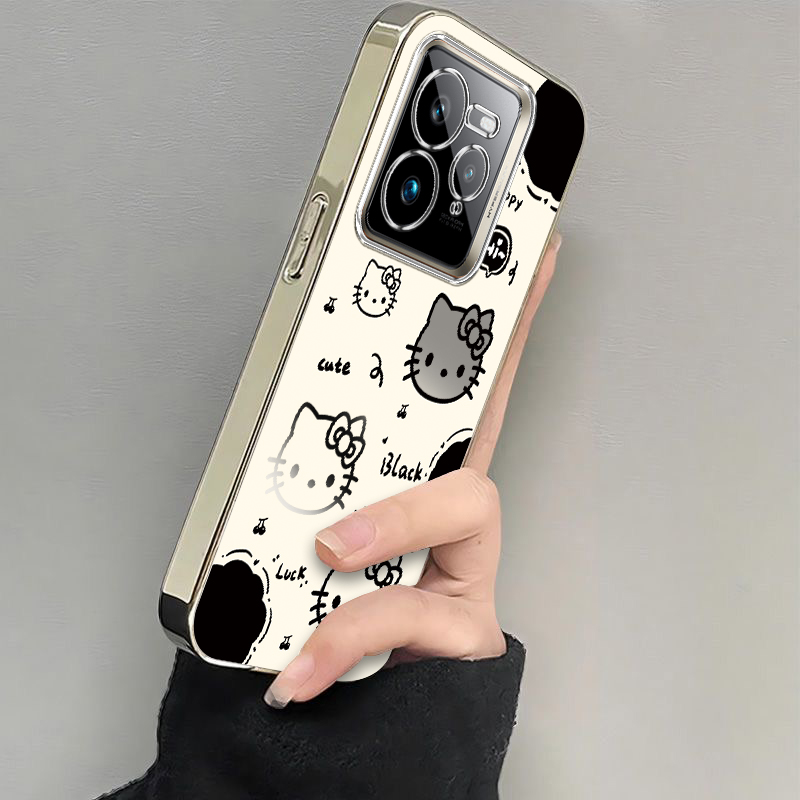 适用真我GT7Pro手机壳竞速版realmeGT7Pr0保护套Realme新款OPPO可爱TG七Por电镀全包防摔OPPOGT7P女黑白kt猫