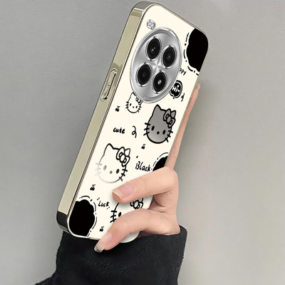 适用一加Ace3Pro手机壳1加Ac3P保护套OPPO新款可爱Aec十OPPOAce二A3Por电镀银框全包防摔ONEPlus女生黑白kt猫