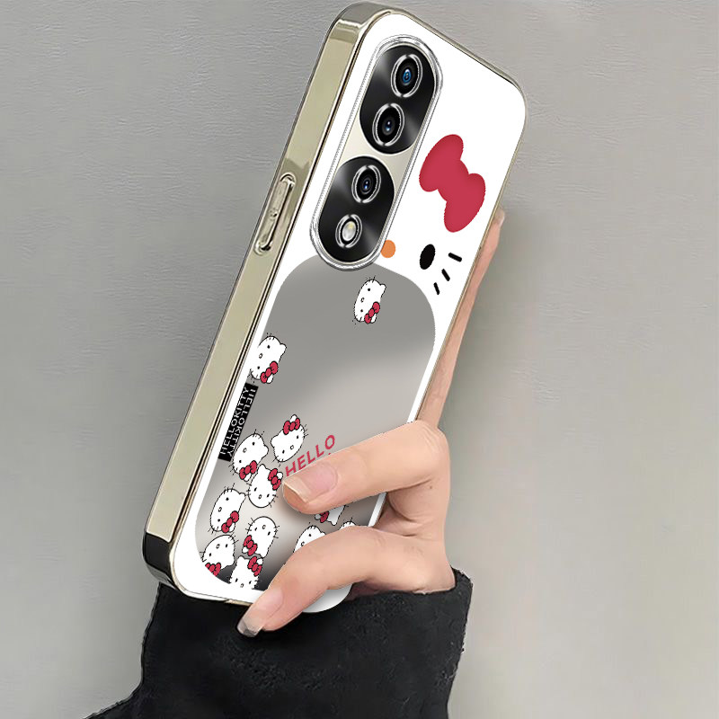 适用荣耀70手机壳华为HONOR70Pro保护套H0N0R70Pr0新款电镀银框全包防摔七十专用七零曲屏版可爱女生大嘴kt猫