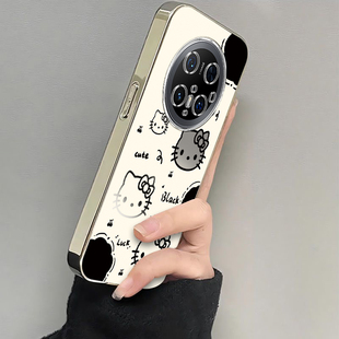 华为Mate70Pro手机壳MT70保护M70套Mete新款十+可爱Meta魅特MatePro美特电镀银框全包Met防摔Por女生黑白kt猫