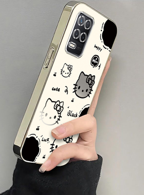 适用真我Q3手机壳realmeQ35G保护套RMX3161新款Realme可爱电镀Q3i全包3s防摔OPPORealmeQ3pro女生3t黑白kt猫