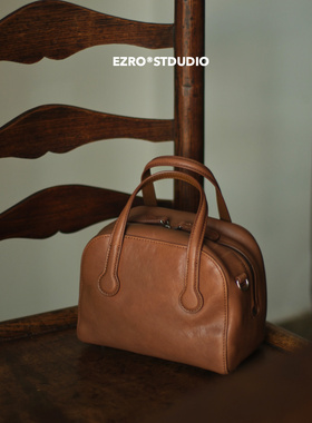 【EZRO】一作 头层植鞣牛皮保龄球包高级美拉德手提斜挎真皮女包