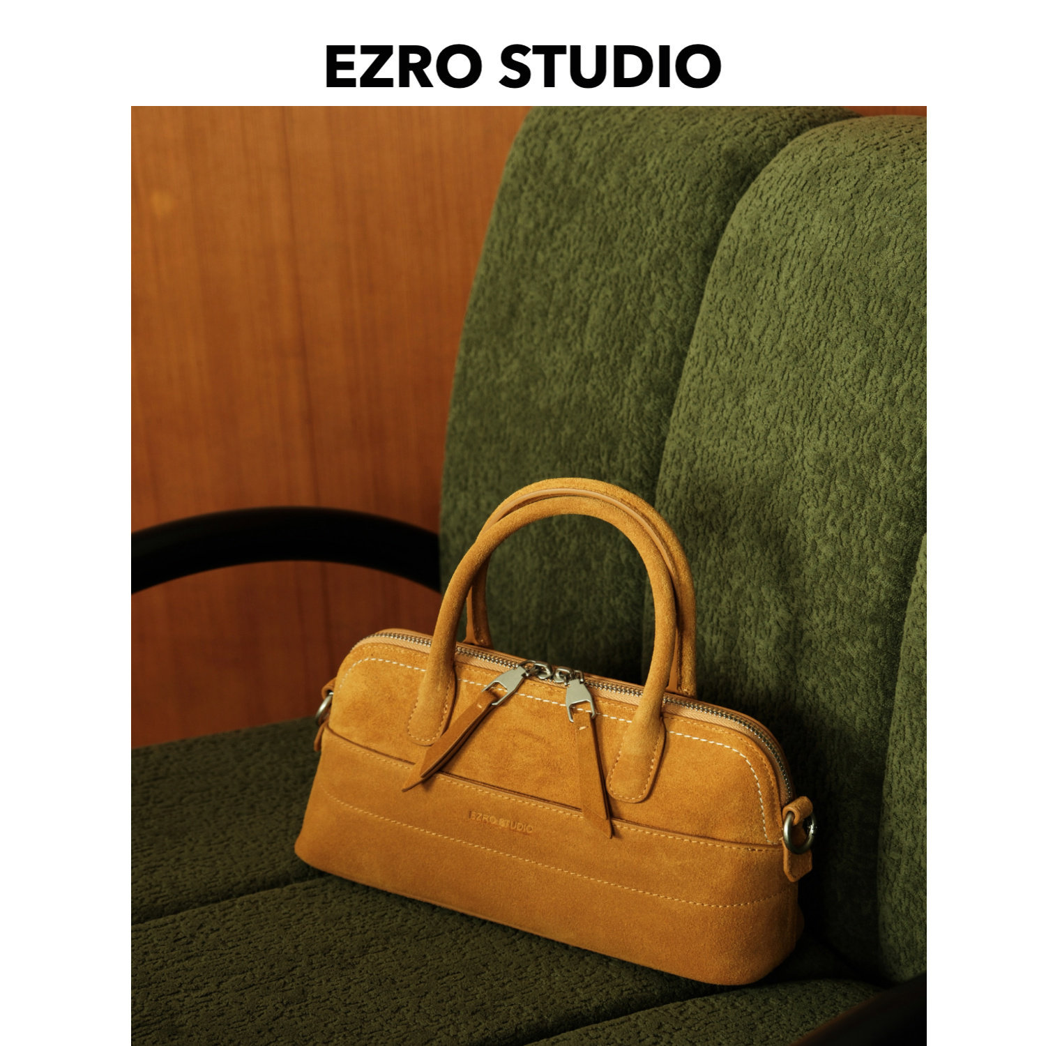 【EZRO】一作 麂皮磨砂牛皮质感新款贝壳包精致真皮手提斜挎女包