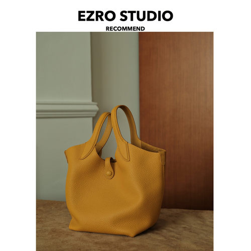 EZRO头层牛皮手提斜挎简约水桶包