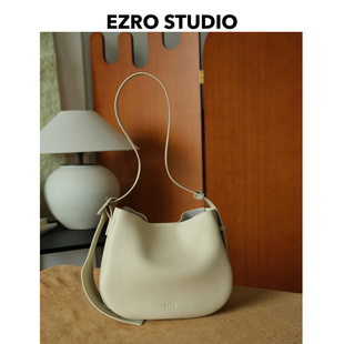 一作 简约风宽肩带单肩腋下斜挎水桶包真皮hobo牛皮女包 EZRO