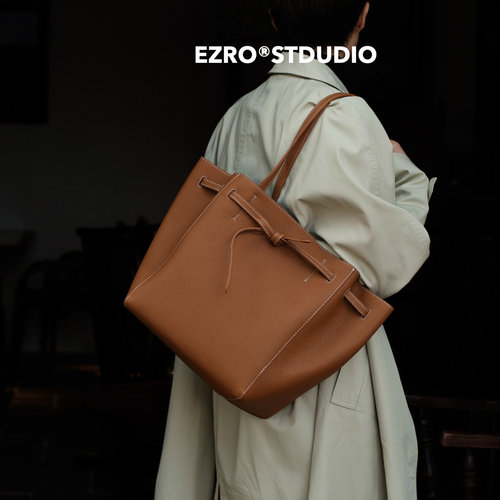 EZROTOGO头层牛皮单肩女托特包