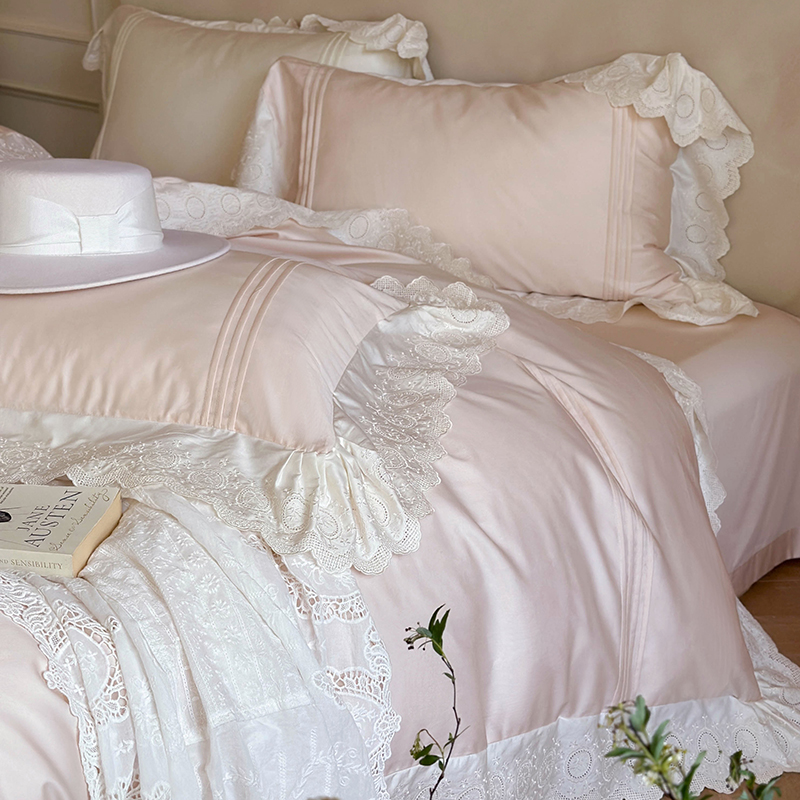 凉感四件套天丝棉花边法式公主风