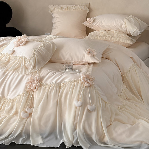 法式公主风立体花雪纺全棉四件套