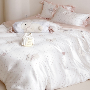 少女心卡通兔轻奢莱赛尔天丝凉感四件套波点被套床笠冰丝床品 夏季