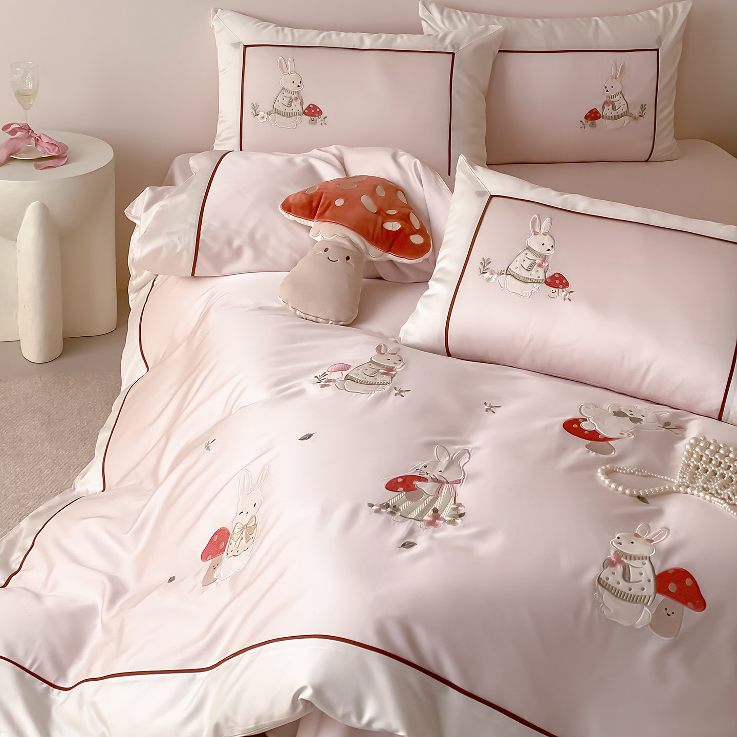法式可爱卡通少女粉色全棉长绒棉四件套纯棉刺绣被套床单轻奢床品,床上用品,床品套件/四件套/多件套,淘宝优惠券,粉丝福利购,淘宝优惠卷