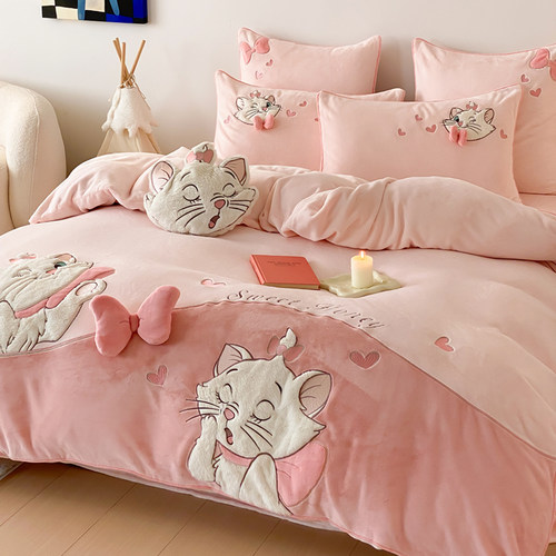 卡通迪士尼可爱少女牛奶绒四件套