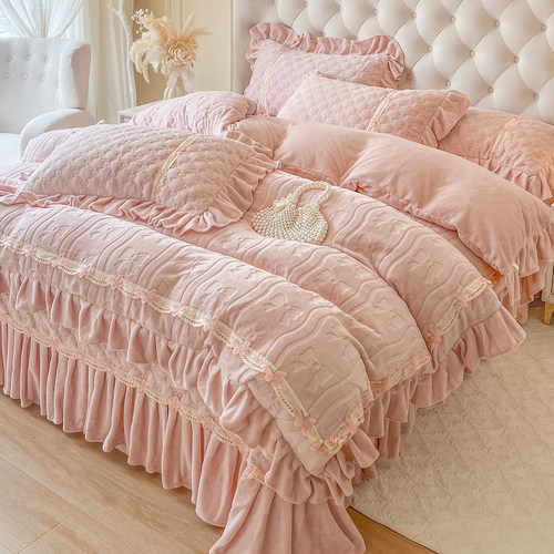 法式加厚床盖牛奶绒四件套公主风