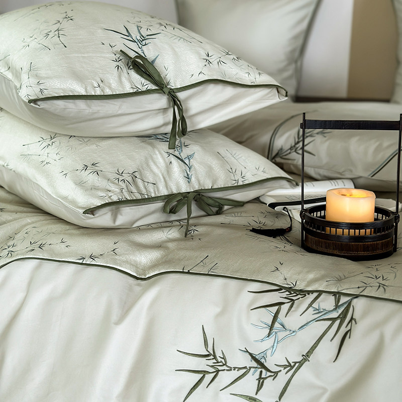 新中式绑带刺绣提花120支全棉长绒棉四件套田园被套高级纯棉床单4,床上用品,床品套件/四件套/多件套,淘宝优惠券,粉丝福利购,淘宝优惠卷