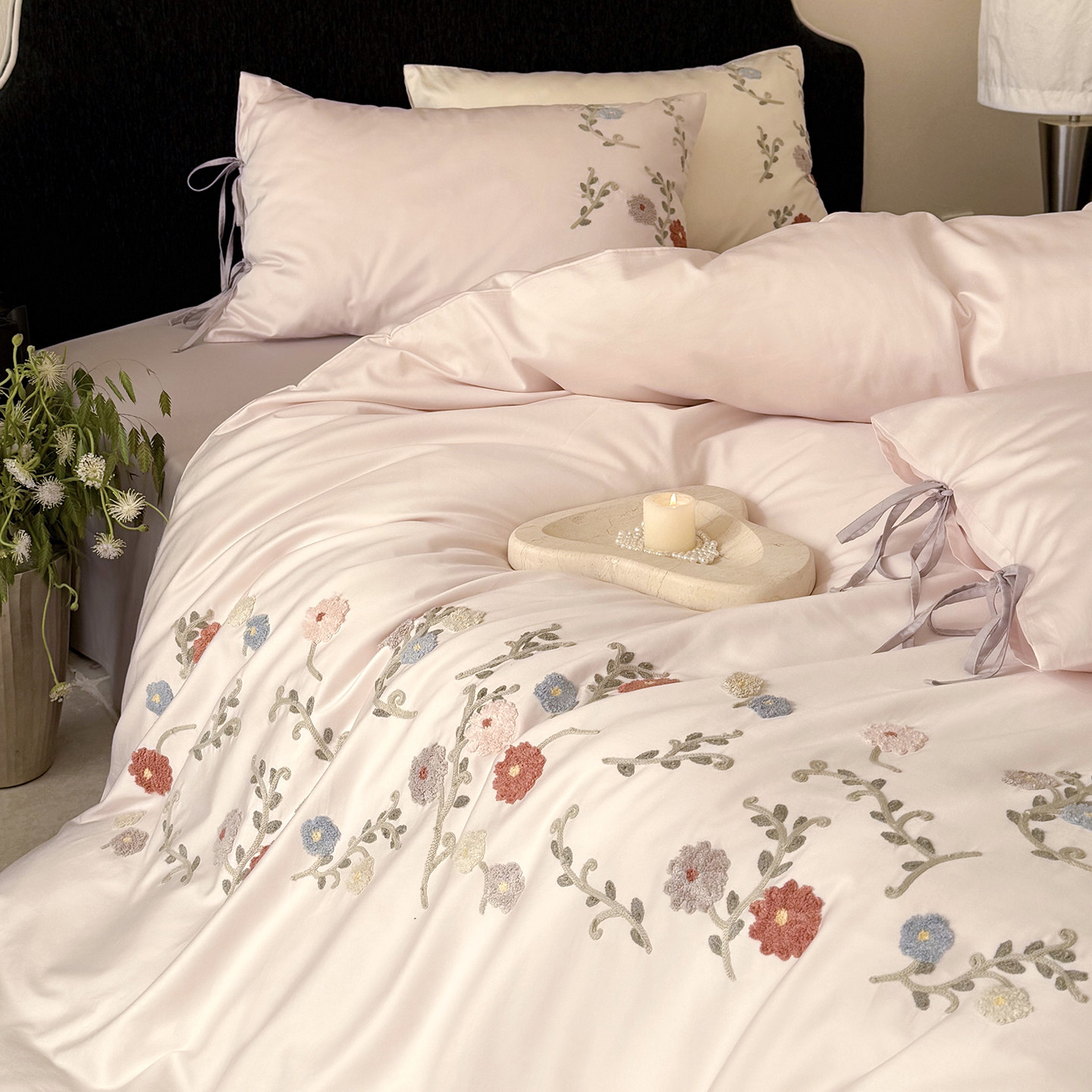 法式田园花卉纯棉长绒棉四件套全棉毛巾绣刺绣被套小清新床笠床品