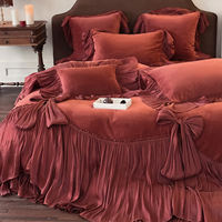 French princess-style romantic all-cotton long-staple cotton four-piece set, lace bow duvet cover, bed cover, high-end fairy bedding thumbnail 6