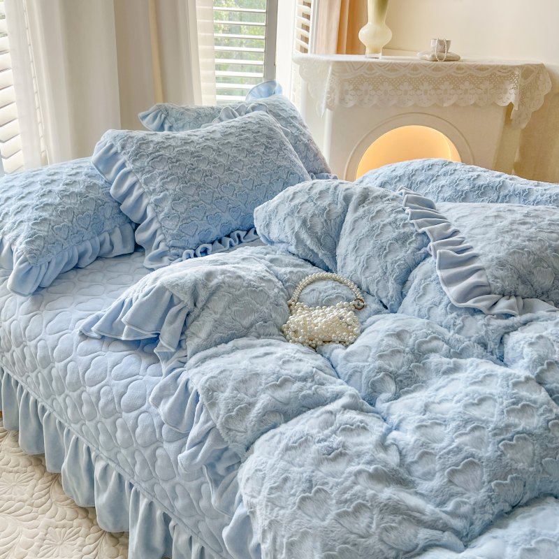 少女心四件套兔兔绒双面绒床盖