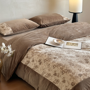 法式复古浪漫提花金丝绒四件套加厚加绒保暖被套高级感婴儿绒床单