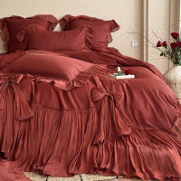 French princess-style romantic all-cotton long-staple cotton four-piece set, lace bow duvet cover, bed cover, high-end fairy bedding thumbnail 3