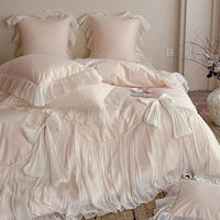 French princess-style romantic all-cotton long-staple cotton four-piece set, lace bow duvet cover, bed cover, high-end fairy bedding thumbnail 2