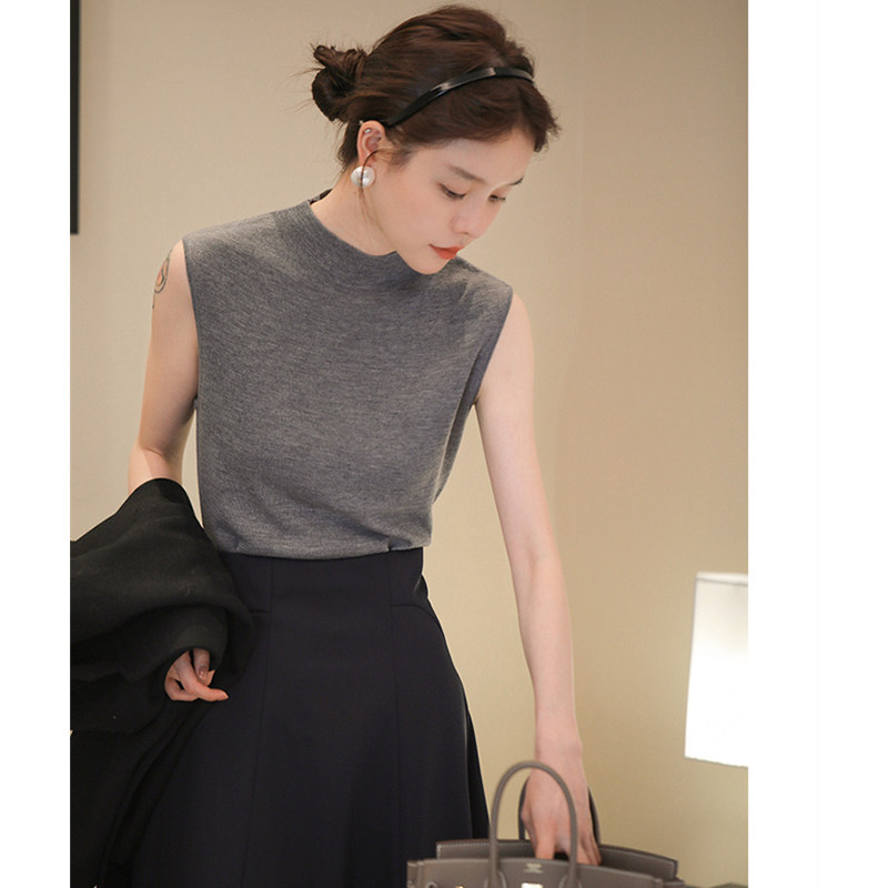 法式小香显瘦扬子纱纯羊毛背心女气质百搭针织打底衫无袖内搭上衣