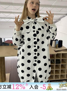 UnsocialNight原创春季复古波点印花中长款风衣外套宽松廓形大衣