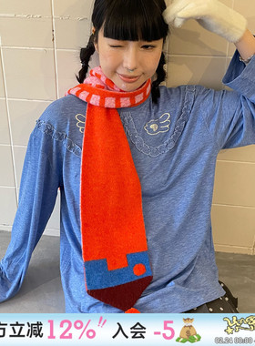 UnsocialNight冬季原创设计双面格纹可爱针织拼接保暖羊毛围巾女