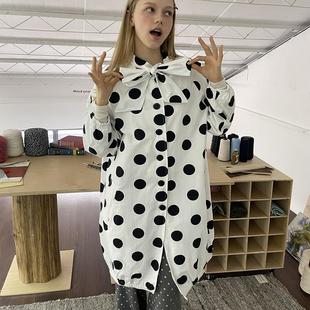 UnsocialNight原创春季复古波点印花中长款风衣外套宽松廓形大衣