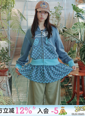 UsocialNight冬原创文艺复古百搭秋冬印花连帽卫衣波点屁帘套装女