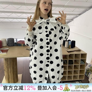 UnsocialNight原创春季复古波点印花中长款风衣外套宽松廓形大衣