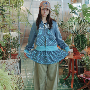 UsocialNight冬原创文艺复古百搭秋冬印花连帽卫衣波点屁帘套装女