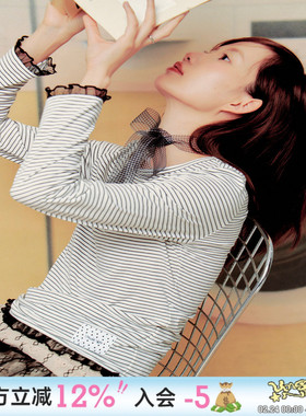 UnsocialNight原创基础款拼接长袖条纹打底衫圆领T恤女款显瘦叠穿