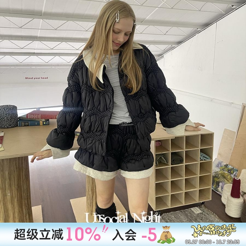 UnsocialNight原创衍棉短款冬季棉服重工外套短裤套装可拆卸领子